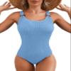 Herseas Women's Swim Suits Knit Ribbed Scoop Neck High Leg One Piece O Ring Wide Straps Bathing Suit 2026 Summer Beach Outfits Sky Blue Large view 1
