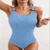 Herseas Women's Swim Suits Knit Ribbed Scoop Neck High Leg One Piece O Ring Wide Straps Bathing Suit 2026 Summer Beach Outfits Sky Blue Large view 3