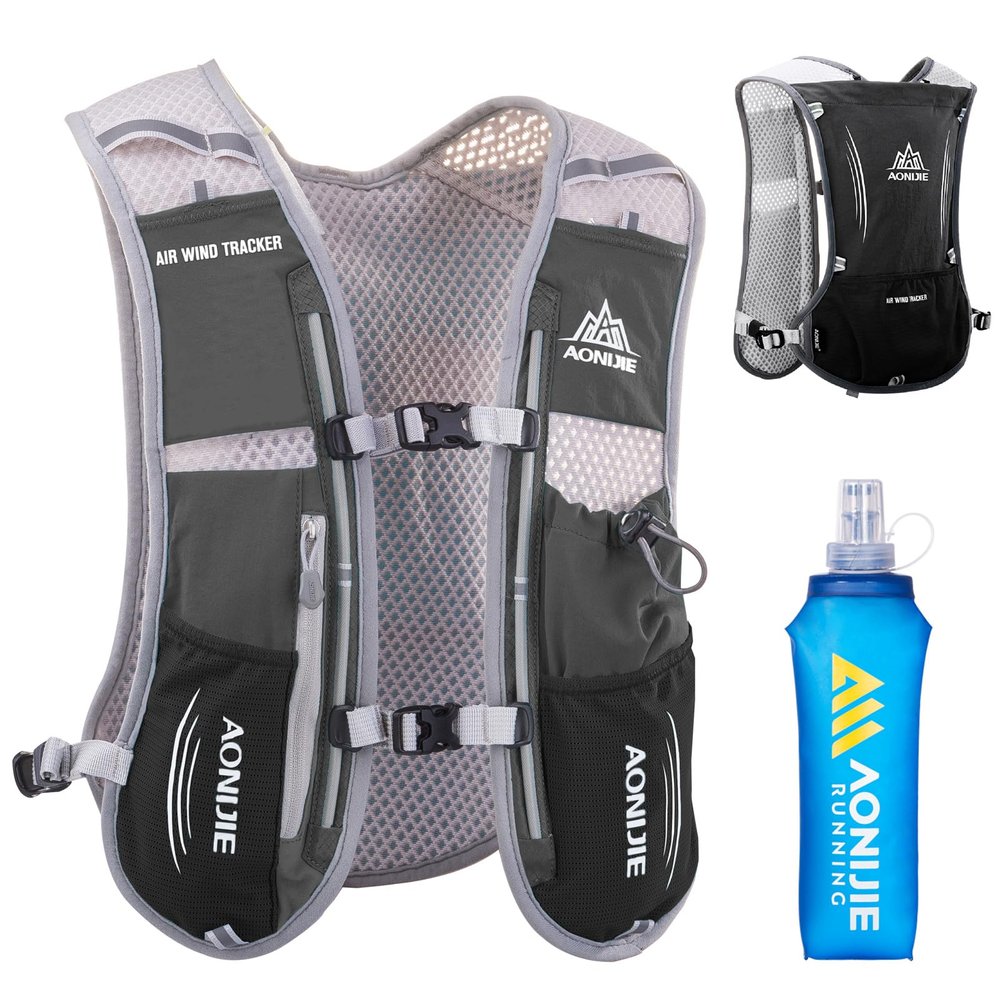 Azarxis Hydration Running Vest Backpack Pack 5L for Women Men Jogging Trail Race Marathon Cycling Hiking Accessories (Black with 500ml Soft Flask)