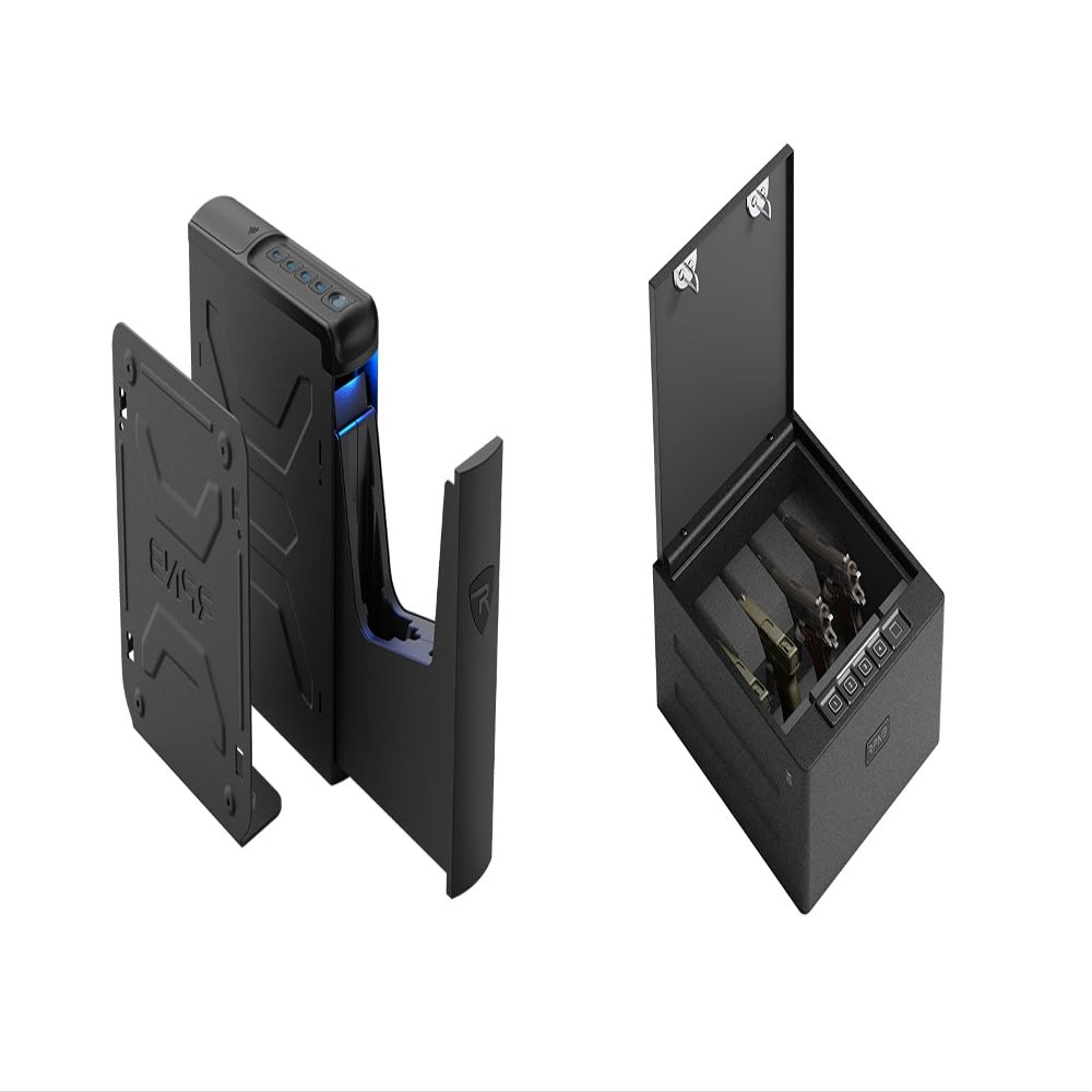 RPNB 1 of Mounted Biometric Nightstand Handgun Safe with Pistol Holder, 1 of 4 Pistols High Capacity Handgun Safe, Bundle