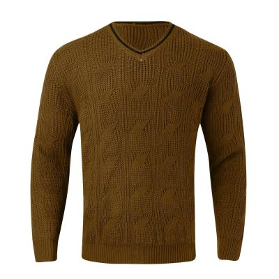 Men's V Neck Sweater Casual Twist Patterned Textured Long Sleeve Cable Knitted Pullover Sweaters Brown
