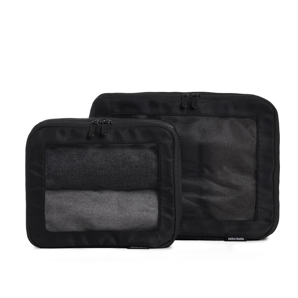 Aerotrunk Compression Packing Cubes for Travel - Luggage Organizer Bags - Double Zipper Packing Cubes for Suitcases (2-Pack, Black)