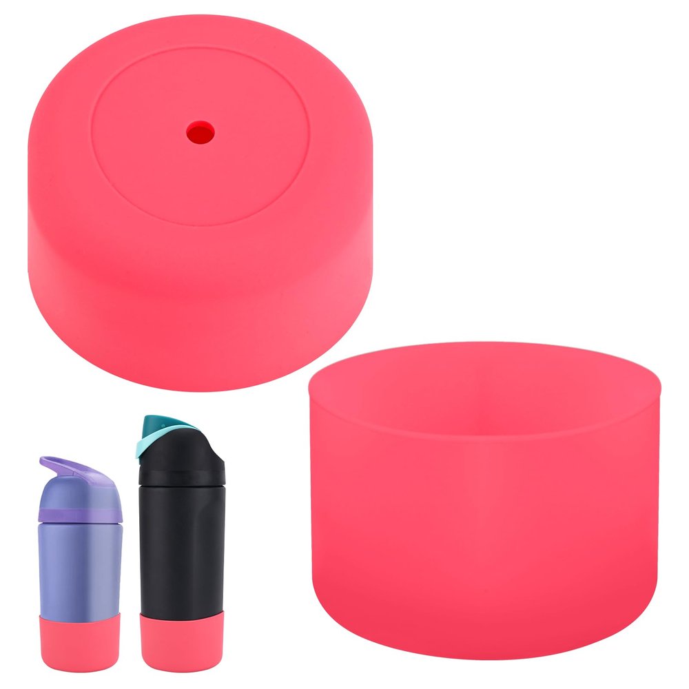 2pcs Silicone Boot for Owala Kids Water Bottle 16oz/14oz, Anti-Slip Water Bottle Cover Sleeve Anti-Dent Bottom Protector Wraps Compatible with Owala Kids Stainless Steel Bottle Accessories(Pink)