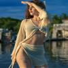 Bsubseach Women Crochet Set 2 Piece Swimsuit Cover Up Long Sleeve V-Neck Crop Top Knit Mini Wrap Skirt Beach Vacation Sets Apricot XL view 3
