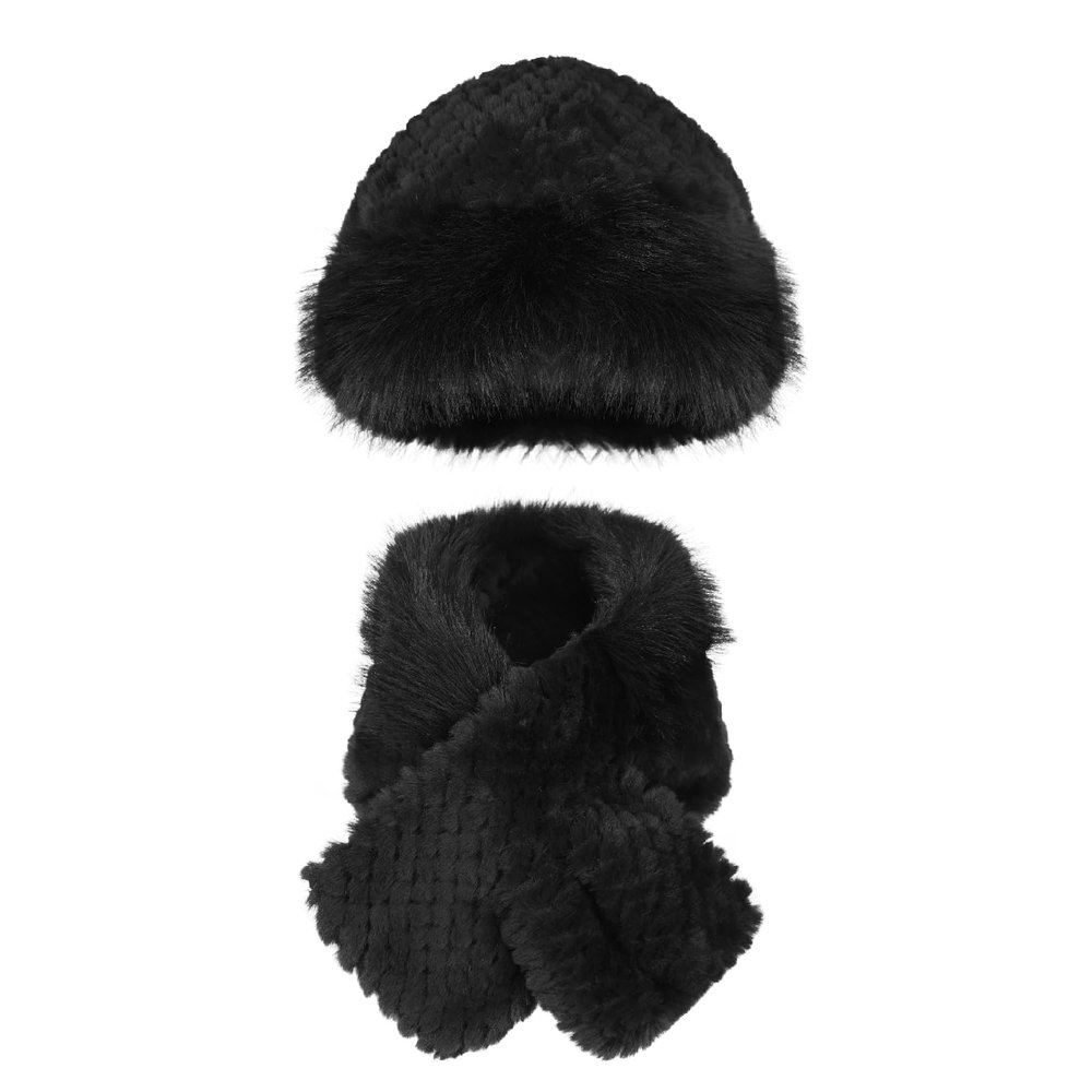 2 in 1 Faux Fur Hat Scarf Russian Style Cossack Hat Plush Collar Scarf Women Winter Warm Ushanka Cap Set