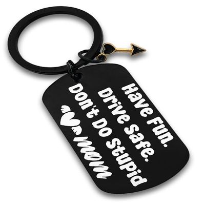 Zguhsadl Funny Keychain Gifts for Son Daughter From Mom Teenager Gag Gifts for Teen Boys Girls Coming of Age Birthday Key chain Gift Have Fun Drive Safe Don't Do Stupid Keyring