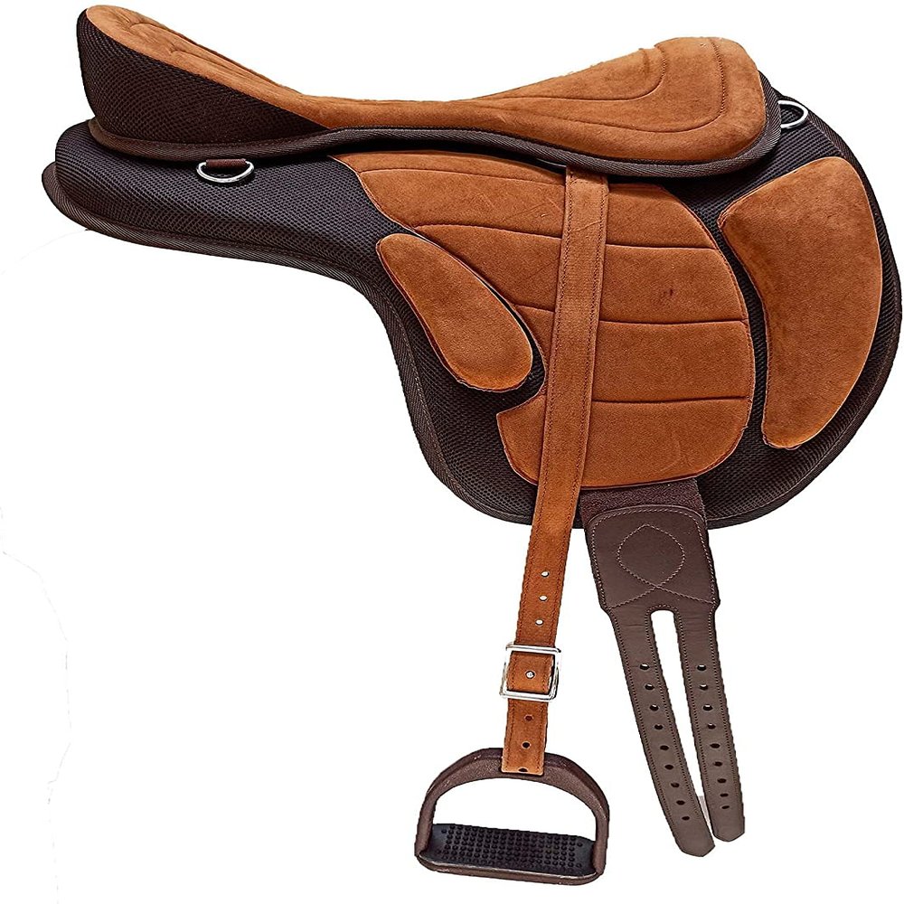 AD Saddlery All Purpose Synthetic Treeless Freemax Synthetic Suede English Horse Saddles Tack Free Matching Girth Leather Straps Size: 10"-18" inches Seat Available F26 (11)