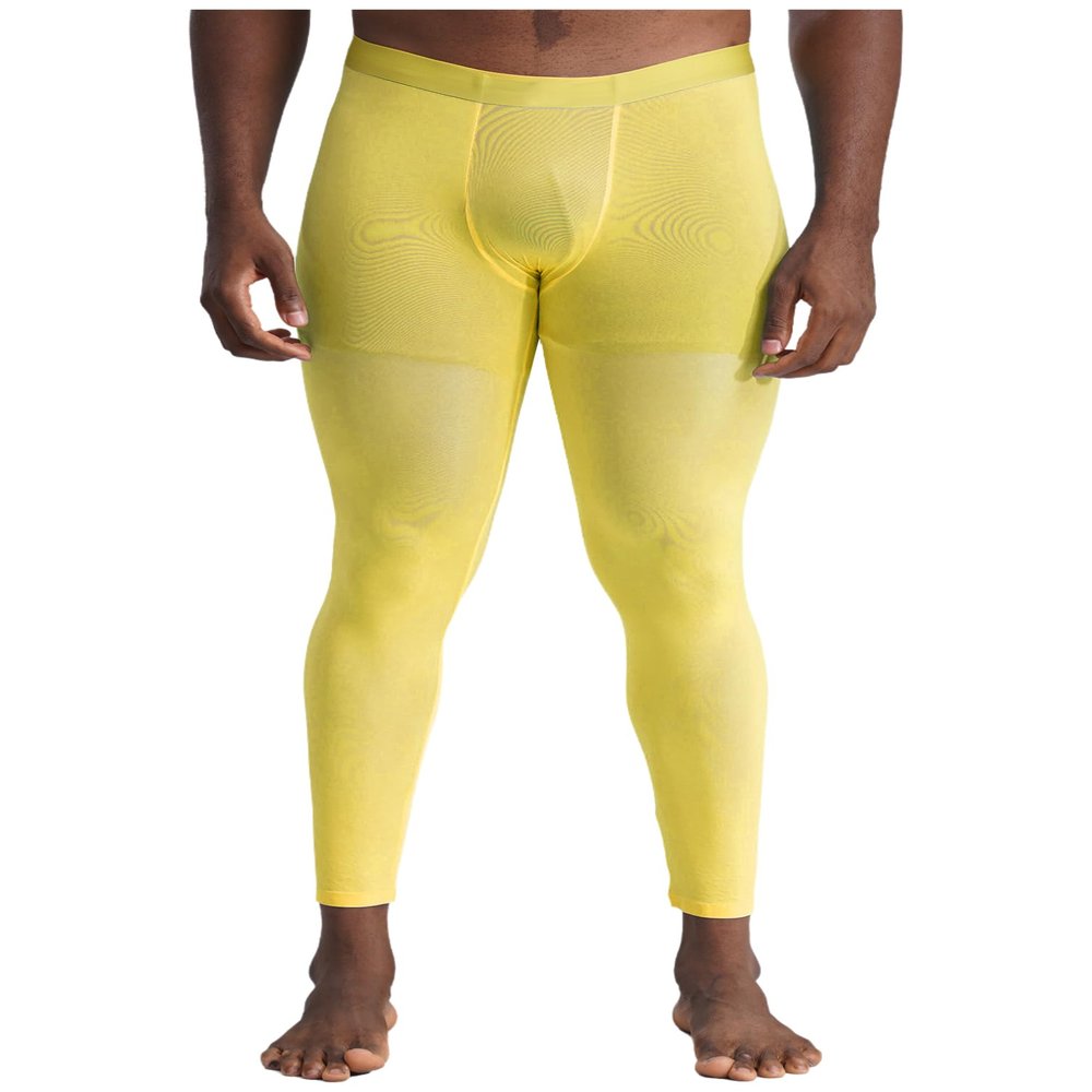TiaoBug Men's Athletic Compression Pants Running Tights Workout Leggings for Yoga Gym Sports Yellow Large