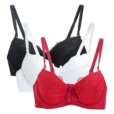 3PC Push Up Bras for Women Sexy Lace Full Coverage Wirefree Everyday Bra Soft Comfy Breathable Daily Padded Underwear