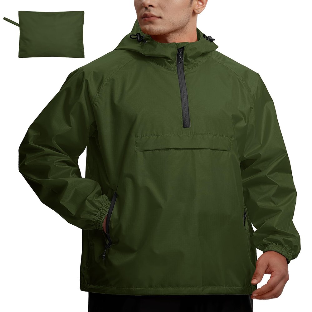 SWISSWELL Men's Rain Jacket Waterproof Lightweight Packable Pullover Windbreaker with Hood for Travel Hiking Golf
