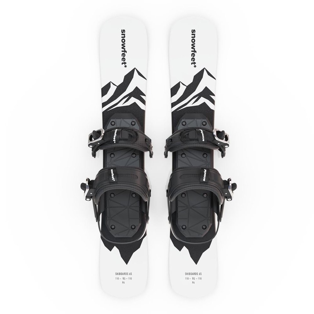 Skiboards | Snowblades | Skiblades | Short Skis | Mini Skis for Snow by Snowfeet | 65 cm (White Mountains | for Snowboard Boots)