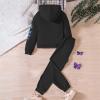 Toddler Girl Butterfly Print Long Sleeve Hoodie Pants Set Children Kids Girls 2Pcs Clothing Sets Fall (Black, 7-8 Years) view 3