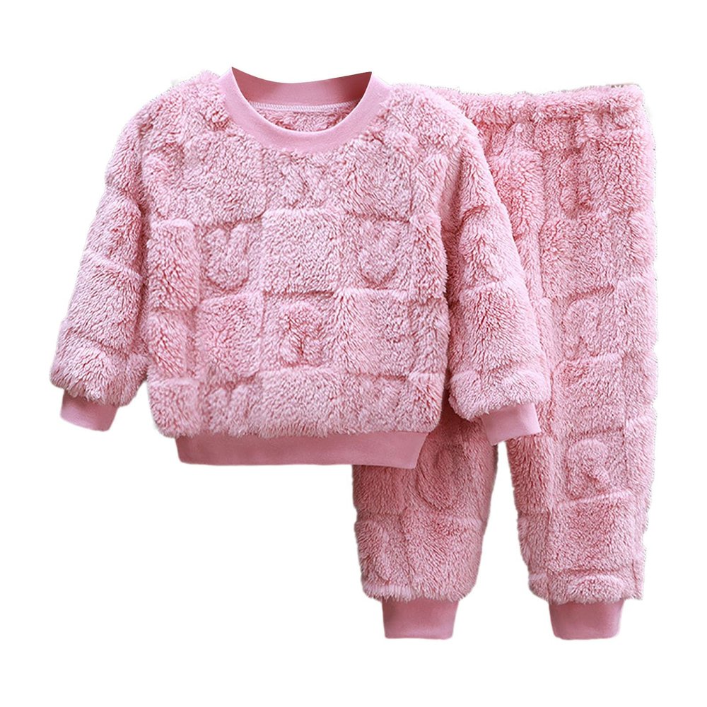 Toddler Boys Girls Fleece ajama Set Winter Warm Plush Tops+Pants Outfits Slepwear 2 Piece (Pink, 3-4 Years)