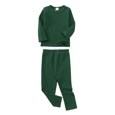 Thermal Underwear Set for Boys Girls ajamas Long Sleeve Solid Pullover Bottom Pant Outfits Warm (Green, 5-6 Years)