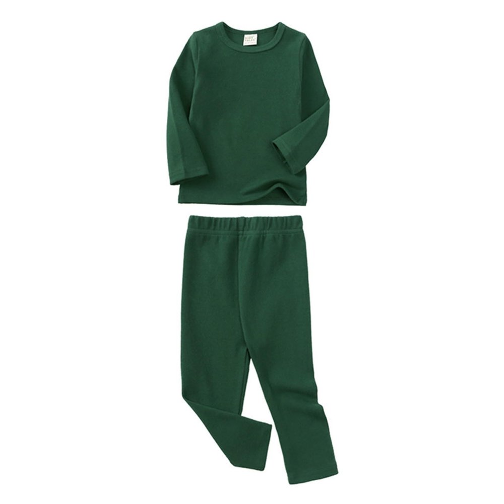 Thermal Underwear Set for Boys Girls ajamas Long Sleeve Solid Pullover Bottom Pant Outfits Warm (Green, 5-6 Years)