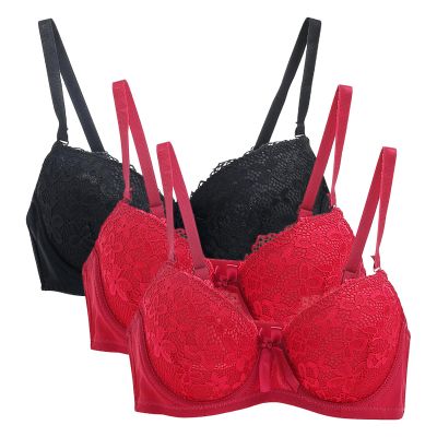 3PC Push Up Bras for Women Sexy Lace Full Coverage Wirefree Everyday Bra Soft Comfy Breathable Daily Padded Underwear