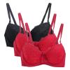 3PC Push Up Bras for Women Sexy Lace Full Coverage Wirefree Everyday Bra Soft Comfy Breathable Daily Padded Underwear view 1