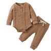 Newborn Baby Boy Girl Clothes Ribbed Knitted Cotton Long Sleeve Romper Long Pants Thick Warm Fall (Brown, 3-6 Months) view 1