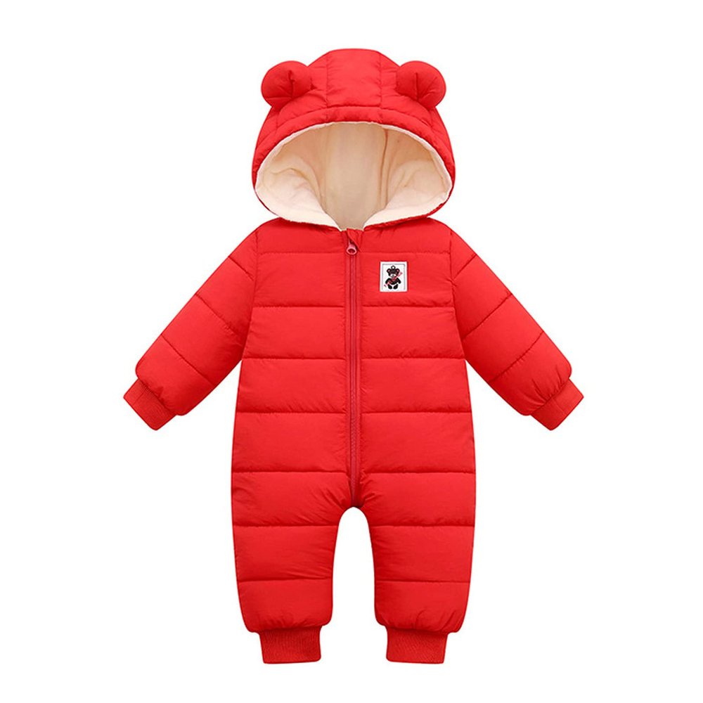 KAGAYD Warm Hooded Baby Jumpsuit Padded Outwear Romper Girls Snowsuit Coat Down Boys Jacket Boys (Red, 12-18 Months)