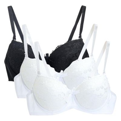 3PC Push Up Bras for Women Sexy Lace Full Coverage Wirefree Everyday Bra Soft Comfy Breathable Daily Padded Underwear