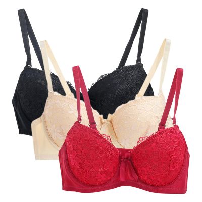 3PC Push Up Bras for Women Sexy Lace Full Coverage Wirefree Everyday Bra Soft Comfy Breathable Daily Padded Underwear