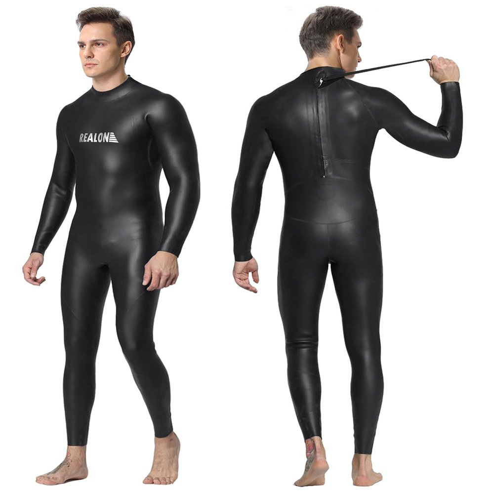 REALON Men Women CR Triathlon Wetsuit 3mm Smoothskin Neoprene Full Wet Suits Back Zipper Cold Water Keep Warm for Surfing Snorkeling Diving Scuba