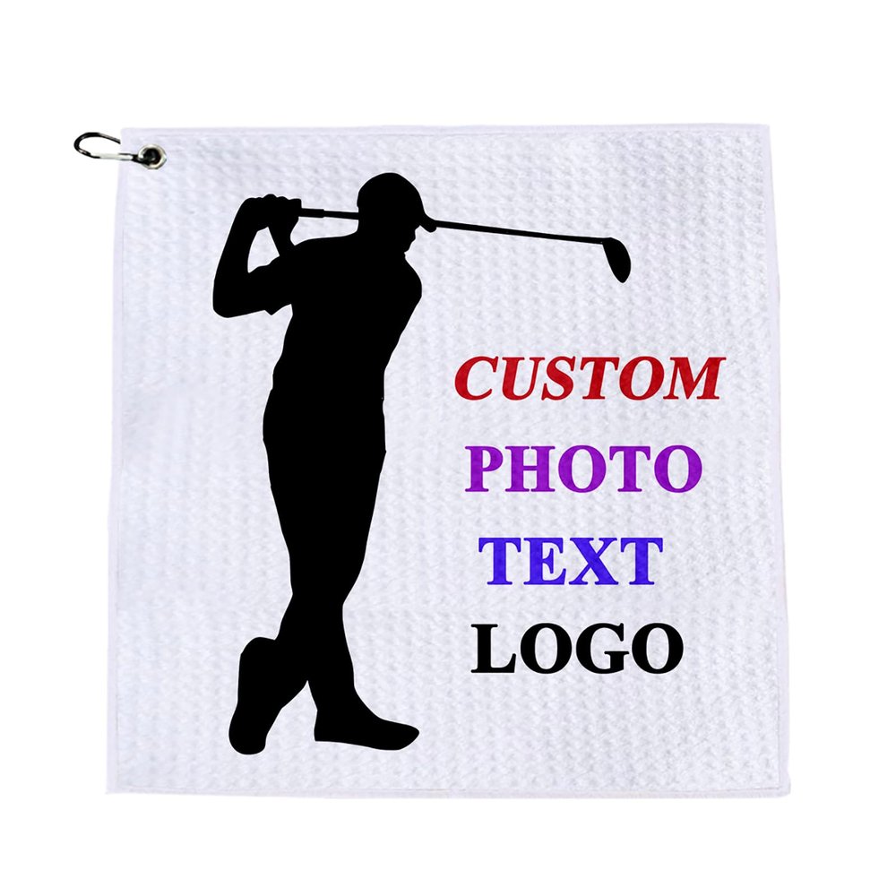 KakaTify Custom Golf Towels Personalized Picture Text Photo Name Logo Microfiber Towels for Golf Club Accessories for Men Women Waffle Pattern Clip Bulk Batch1-100Pcs 2 Sides Customizable11.8 x11.8