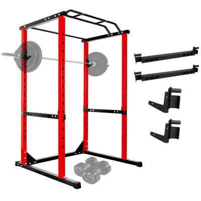 QUARPAL Power Cage, Power Rack with 1200 Pounds Capacity Workout Cage with More Training Attachments, Squat Rack Power Cage withSquat and Bench Rack Combos for Home Gym, Red