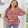 FMEYOA Maternity Dress Fall Loose Fall Long Sleeve Tops Fashion Basic Dark Pink Pregnancy T Shir S view 3