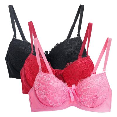 3PC Push Up Bras for Women Sexy Lace Full Coverage Wirefree Everyday Bra Soft Comfy Breathable Daily Padded Underwear