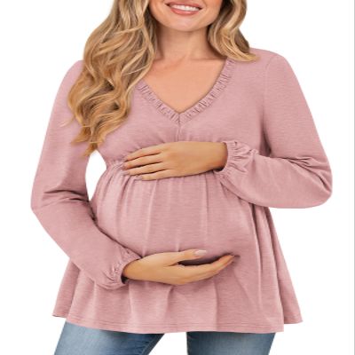 Maternity Work Clothes Tunic Tops to Wear with Leggings Ladies Babydoll Tops Light Pink Pregnancy Shirt M