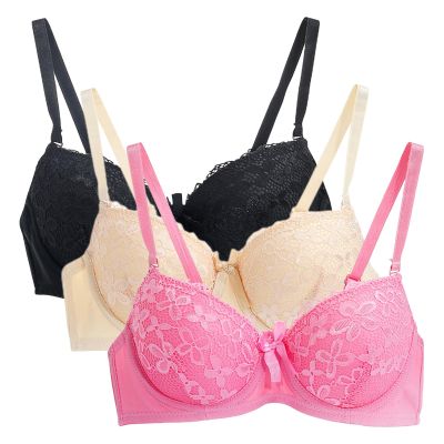 3PC Push Up Bras for Women Sexy Lace Full Coverage Wirefree Everyday Bra Soft Comfy Breathable Daily Padded Underwear