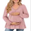 FMEYOA Maternity Dress for Photoshoot Fall Shirt and Blouses 2025 Dressy Solid Color Light Pink Maternity Tunic Tops L view 1