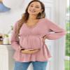 FMEYOA Maternity Dress for Photoshoot Fall Shirt and Blouses 2025 Dressy Solid Color Light Pink Maternity Tunic Tops L view 3