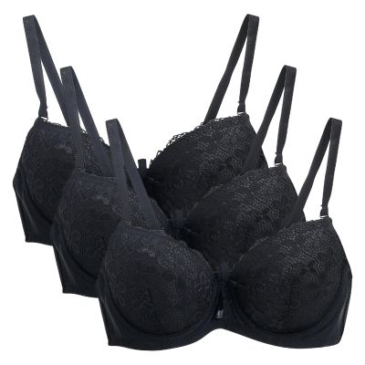 3PC Push Up Bras for Women Sexy Lace Full Coverage Wirefree Everyday Bra Soft Comfy Breathable Daily Padded Underwear