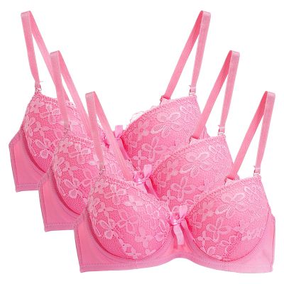 3PC Push Up Bras for Women Sexy Lace Full Coverage Wirefree Everyday Bra Soft Comfy Breathable Daily Padded Underwear