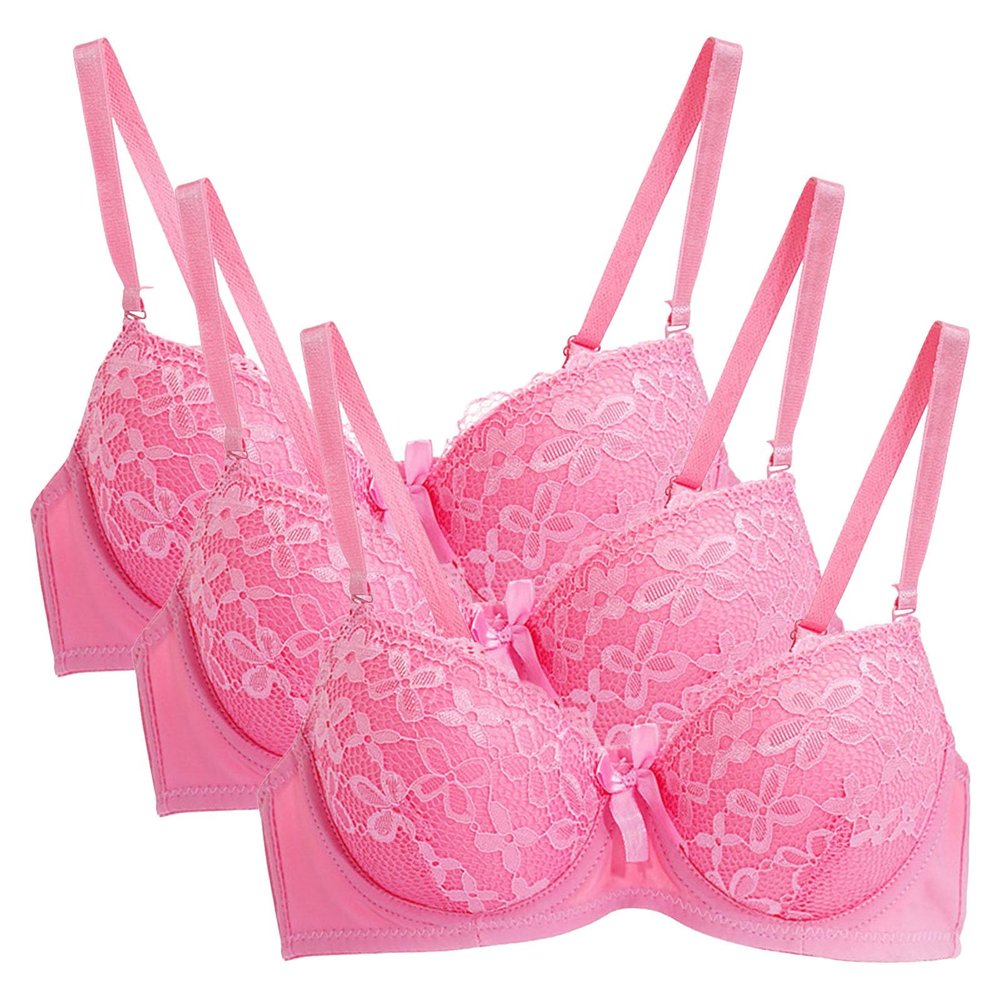 3PC Push Up Bras for Women Sexy Lace Full Coverage Wirefree Everyday Bra Soft Comfy Breathable Daily Padded Underwear
