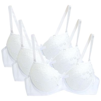 3PC Push Up Bras for Women Sexy Lace Full Coverage Wirefree Everyday Bra Soft Comfy Breathable Daily Padded Underwear