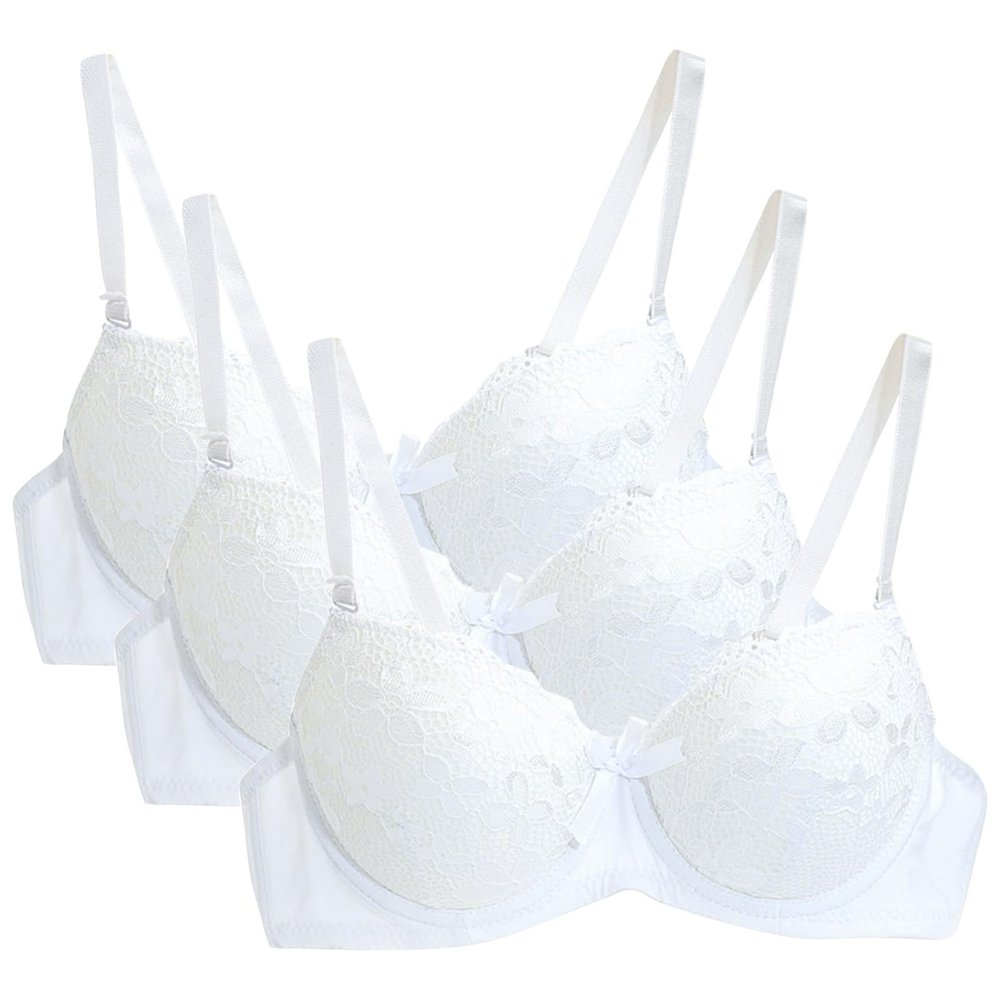 3PC Push Up Bras for Women Sexy Lace Full Coverage Wirefree Everyday Bra Soft Comfy Breathable Daily Padded Underwear