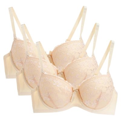 3PC Push Up Bras for Women Sexy Lace Full Coverage Wirefree Everyday Bra Soft Comfy Breathable Daily Padded Underwear