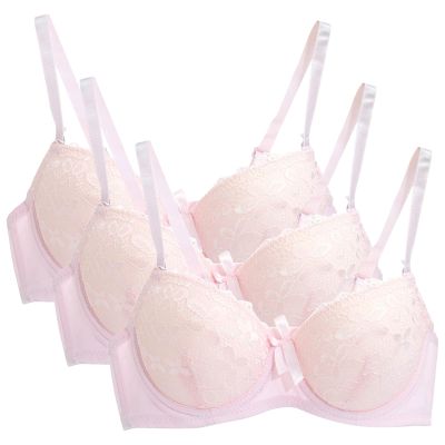 3PC Push Up Bras for Women Sexy Lace Full Coverage Wirefree Everyday Bra Soft Comfy Breathable Daily Padded Underwear