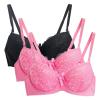 3PC Push Up Bras for Women Sexy Lace Full Coverage Wirefree Everyday Bra Soft Comfy Breathable Daily Padded Underwear