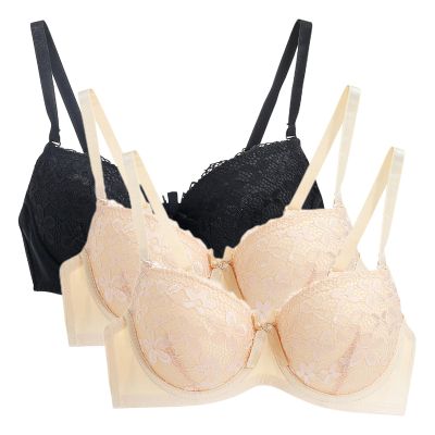 3PC Push Up Bras for Women Sexy Lace Full Coverage Wirefree Everyday Bra Soft Comfy Breathable Daily Padded Underwear