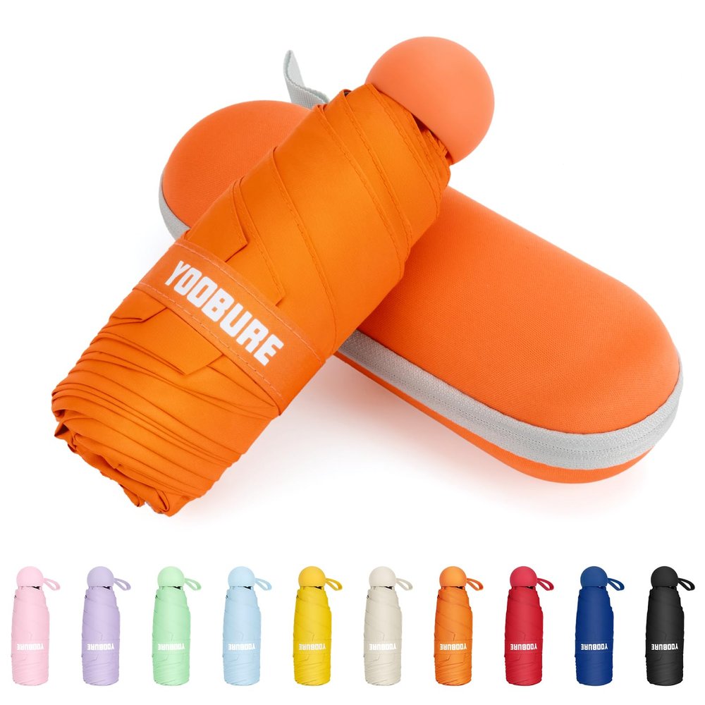 Yoobure Travel Umbrella Portable Compact Umbrellas, Pocket Mini for Purse, Umbrellas for UV Sun & Rain Small for Backpack, Umbrella with Case Folding for Kids Women,Orange