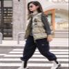 Metallic Color Puffer Vest Jacket for Boys Girls Sleeveless Full Zip Letter Print Outwear (Rose Gold, 10-13 Years) view 2