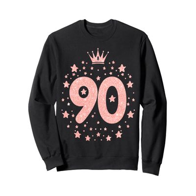 90 Pink Crown 90 Years Old Happy 90th Birthday Girl Women Sweatshirt