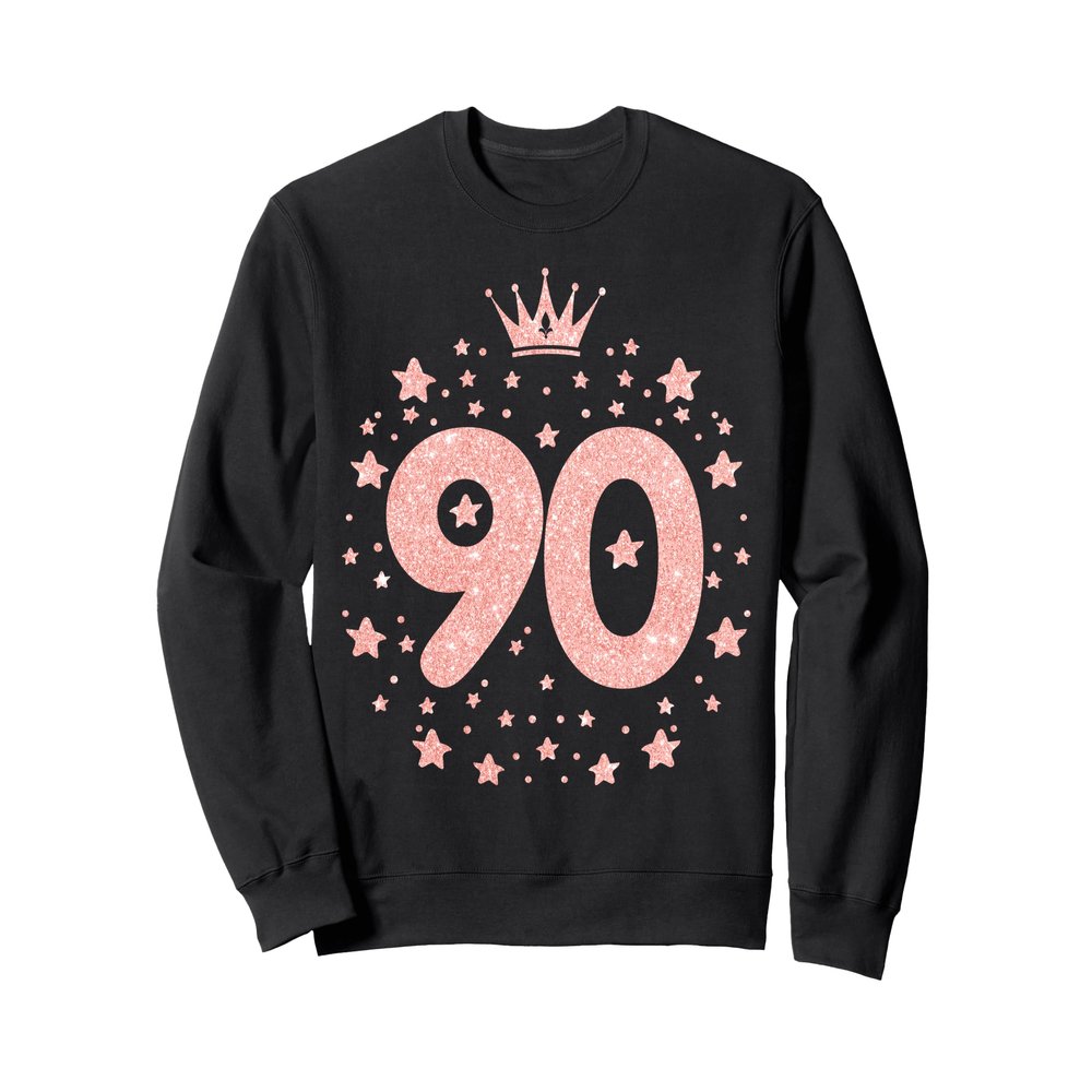 90 Pink Crown 90 Years Old Happy 90th Birthday Girl Women Sweatshirt
