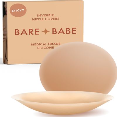 Bare Babe Reusable Silicone Nipple Covers - Waterproof, Nude, 4 Shades - Sticky Breast Stickers for Strapless Dress (Honey, X-Large)