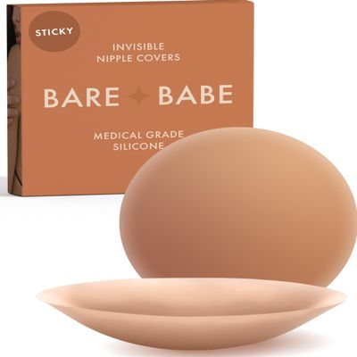 Bare Babe Reusable Silicone Nipple Covers - Waterproof, Nude, 4 Shades - Sticky Breast Stickers for Strapless Dress (Caramel, X-Large)