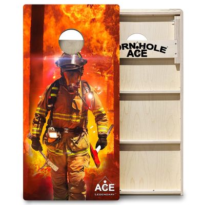 CornholeAce ACE PRO Firefighter Professional Cornhole Boards - No Bounce! 3/4" Baltic Birch Plywood, Handles, Regulation Size (4x2ft), Tournament Style, Made in USA